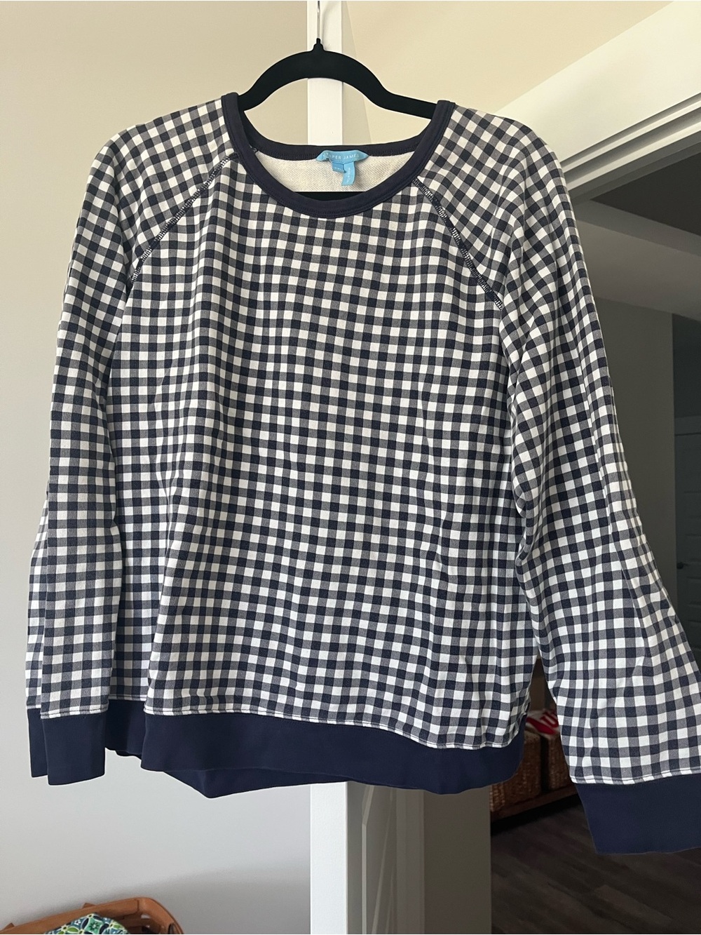 Women’s Draper James Navy & White Gingham Sweatshirt XXL